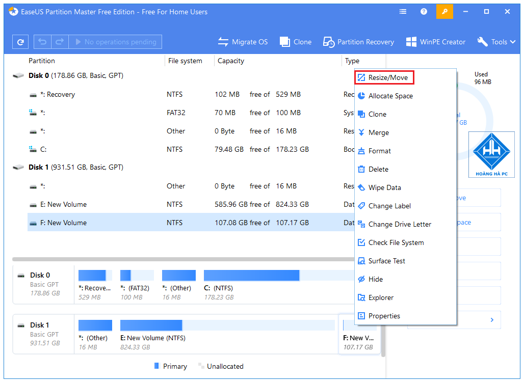 Chia ổ cứng không mất dữ liệu bằng phần mềm EaseUS Partition Master